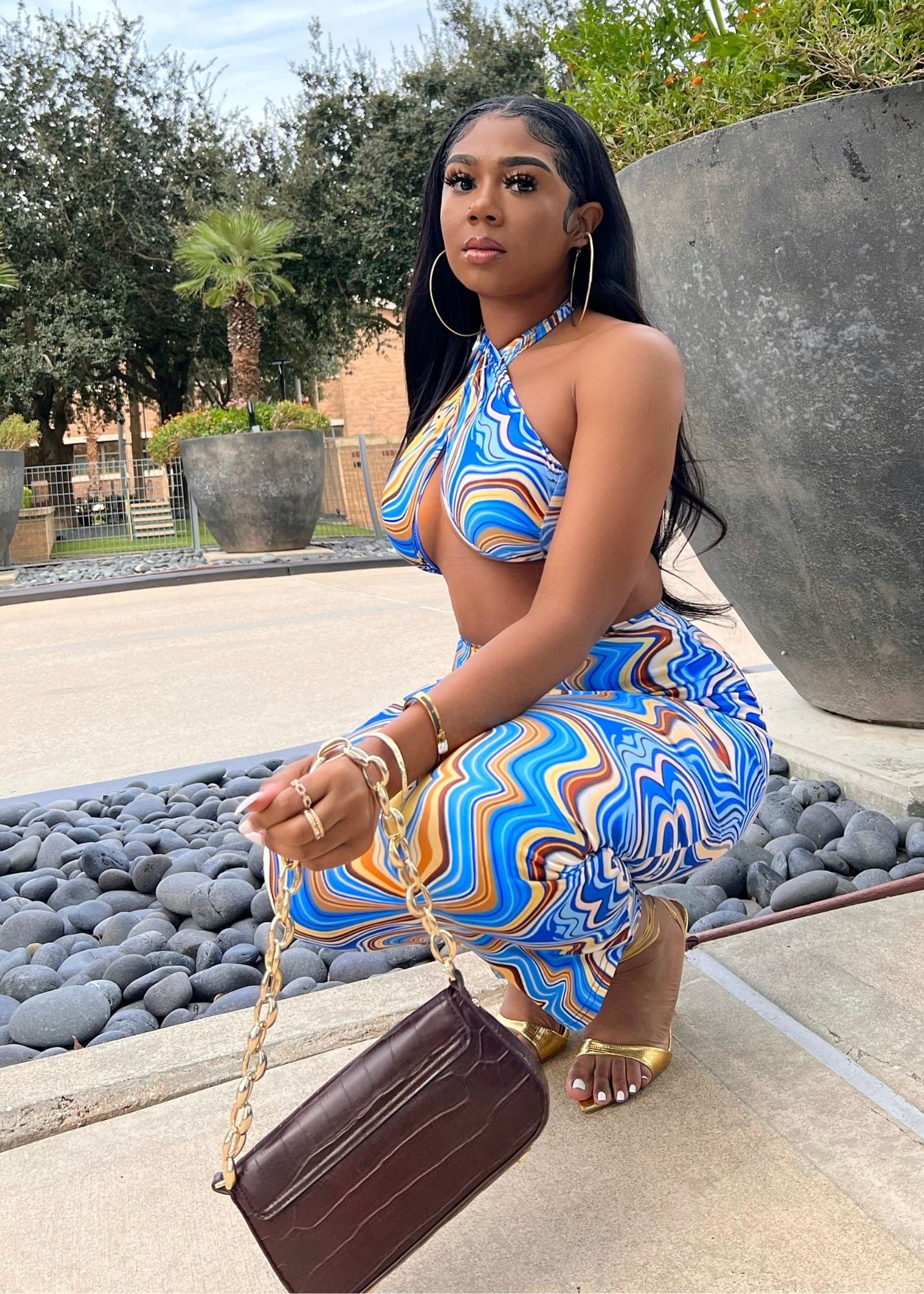 Multi Color Amelia Abstract Print Skirt Set