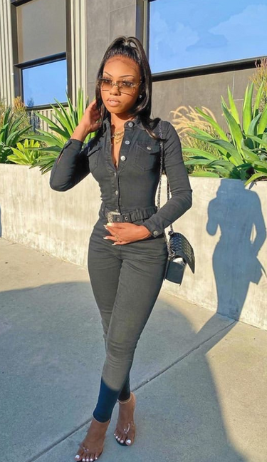 Black Angela Button Up Denim Jumpsuit & Western Belt