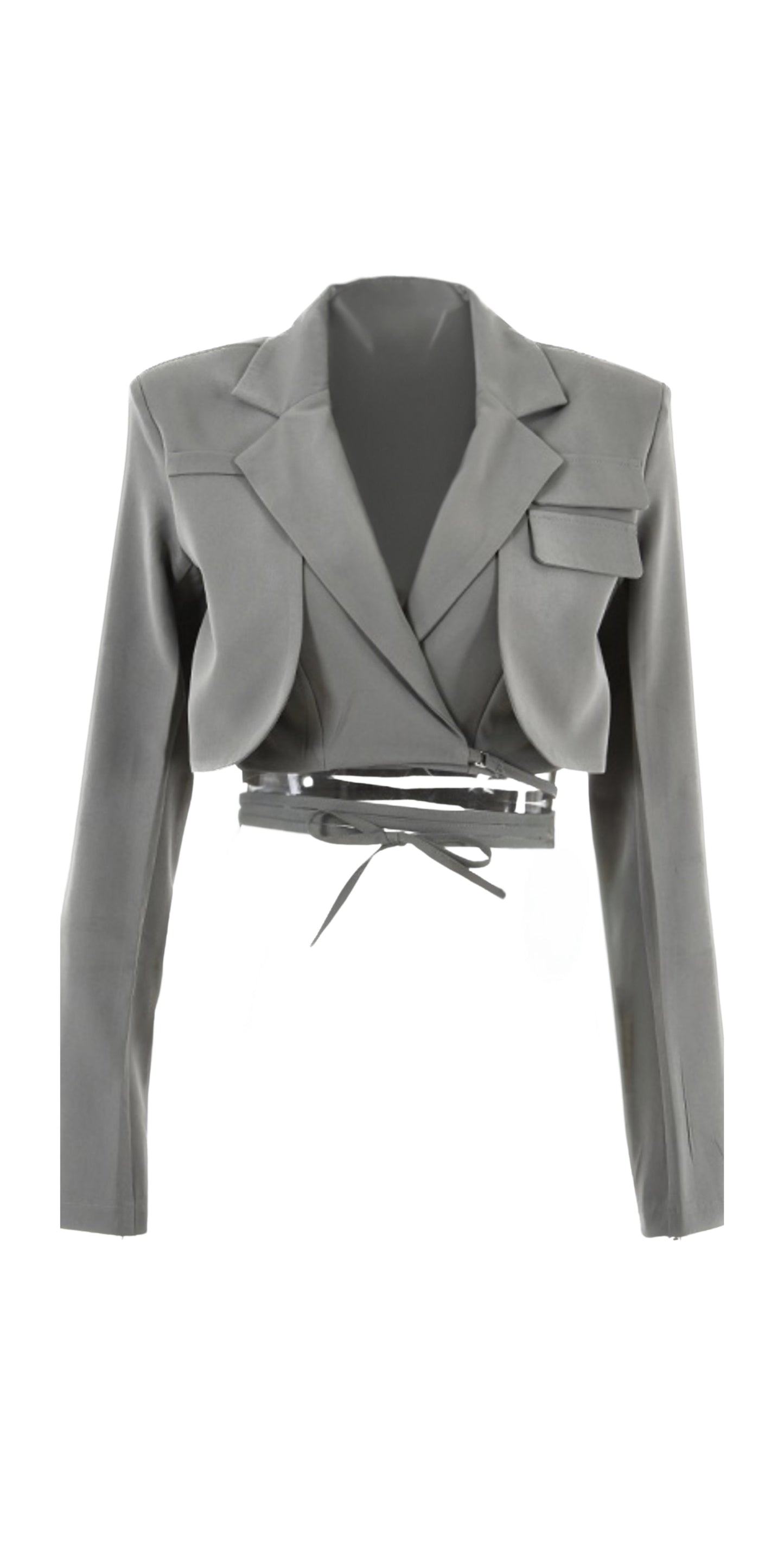 Grey Jalyn Wrap Crop Bell Sleeve Blazer