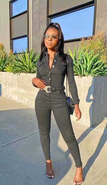 Black Angela Button Up Denim Jumpsuit & Western Belt