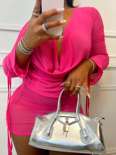 Mariah Draped Front Drawstring Backless Mesh Set