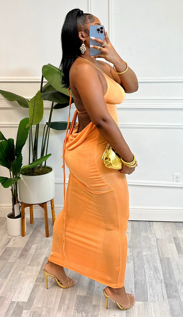 Sophie Draped Backless Tie up Maxi Dress