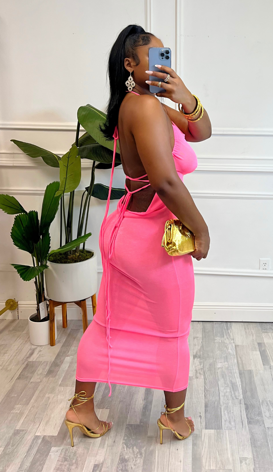 Sophie Draped Backless Tie up Maxi Dress (Pink)
