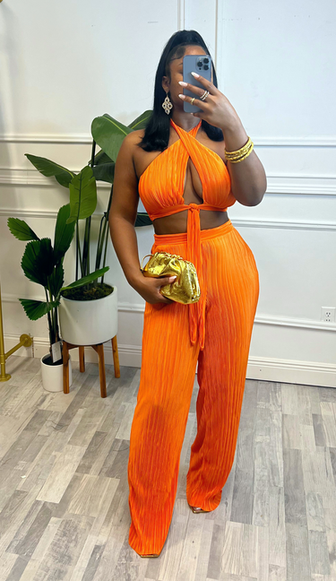 Ella Strapless Cross Front Halter Set (Orange)