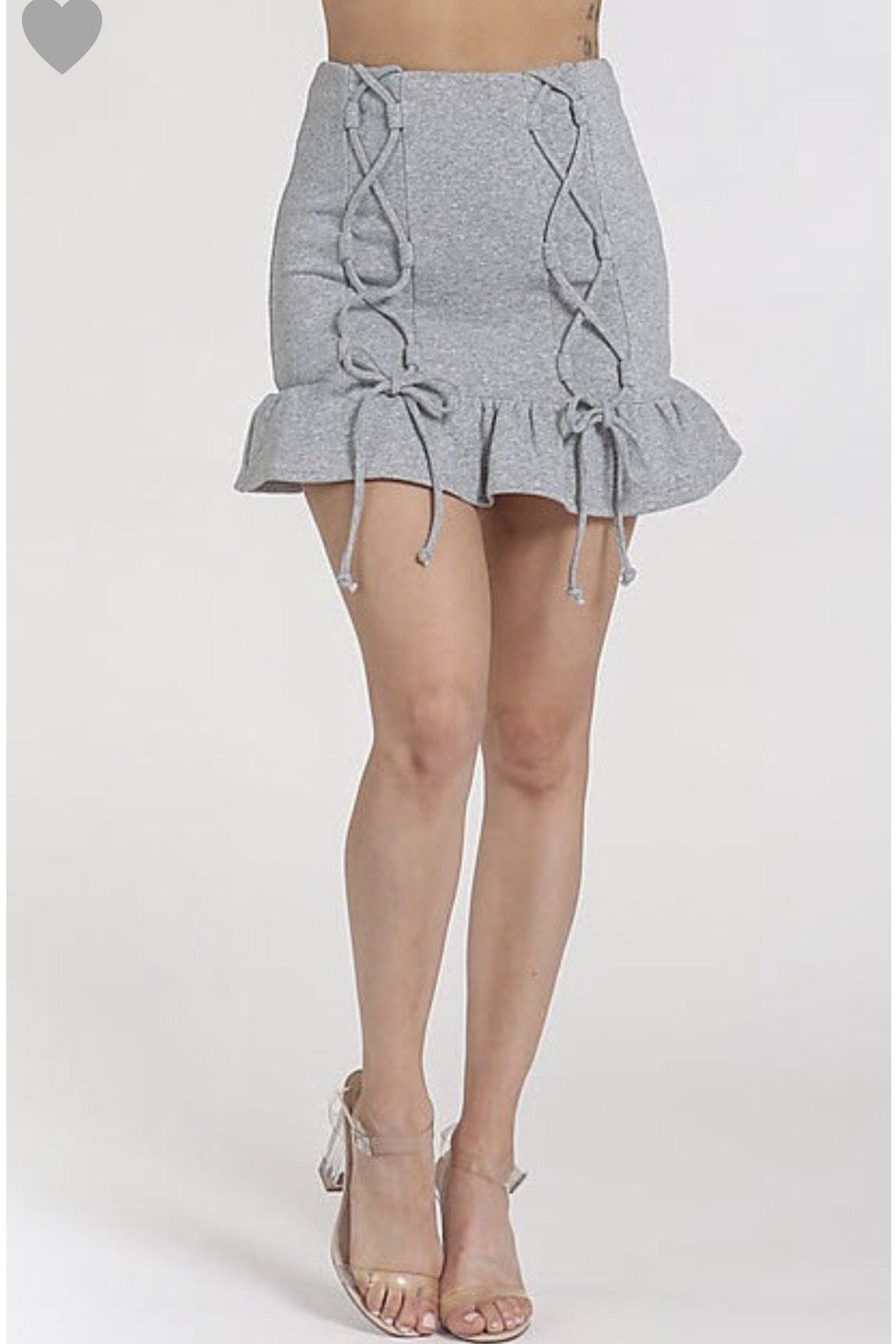 Women's Grey Tie Up Ruffle Mini Skirt