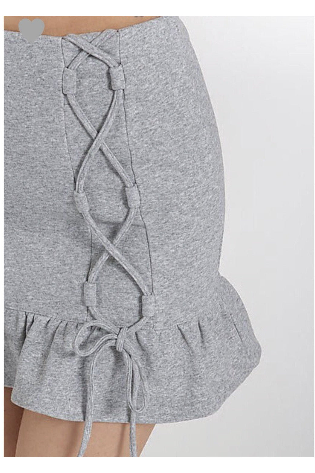 Grey Tie Up Ruffle Mini Skirt